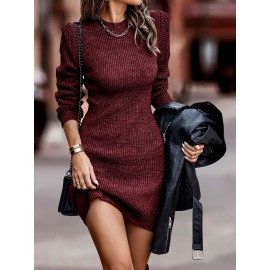 Women'S Oversized Round Neck Long Sleeve Pencil Dress - Hip-Hugging Stretchy Solid Color Casual to Semi-Formal Wear, Spring/Autumn Daily Commuting & Date Night Outfits, Comfortable & Versatile Work to Semi-Formal Attire, Easy-Care Dress
