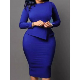 Plus-Size Women's Elegant Slim-Fit Wrap Dress - Navy Blue Pencil Skirt & A-Line Silhouette, Structured Waist-Cinching Office Church Wedding Guest Dress, Machine Washable Work Attire (No) for Year-Round Wear