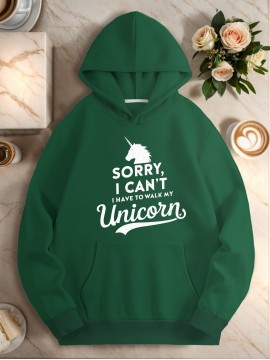 Women's Plus Size Loose Unicorn Hoodie- 