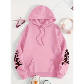 {Holiday Special- Halloween} Plus Size Comfortable Bat Letter Halloween Print Hoodie- Soft Casual Long Sleeve, Comfortable Women's Plus Size Daily Wear Clothing