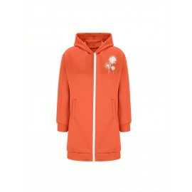 Women's Full-Zip Hooded Fleece Jacket - Double Zipper Winter Coat, Hooded Collar & H-Line Silhouette, Thick Warm Outerwear for Skiing, Snowboarding, Casual Wear - Machine Washable (No Belt) - All-Season Fleece Sweater