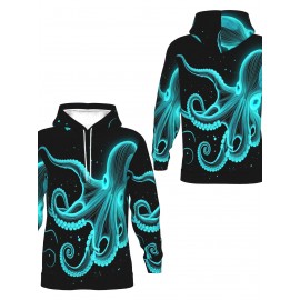 Men'S & Women'S 3D Glowing Neon Green & Octopus Tentacle Print Christmas Hooded Sweatshirt - Slim-Fit Long Sleeve Pullover with Pocket, Glowing Eyes, Soft Warm Fabric for Halloween & Xmas Parties, Casual Winter Sweater (Unisex Adult Sizes) - Ideal B