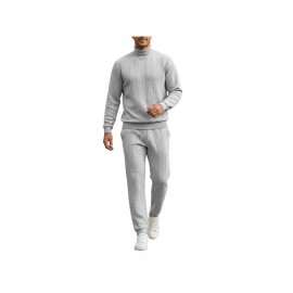 Men Casual Fashion Solid High Neck Knit Long Sleeved Warm Set Stand Collar Tops