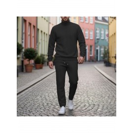 Men Casual Fashion Solid High Neck Knit Long Sleeved Warm Set Stand Collar Tops