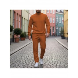 Men Casual Fashion Solid High Neck Knit Long Sleeved Warm Set Stand Collar Tops