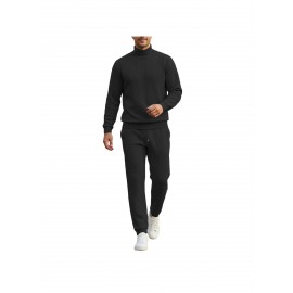 Men Casual Fashion Solid High Neck Knit Long Sleeved Warm Set Stand Collar Tops
