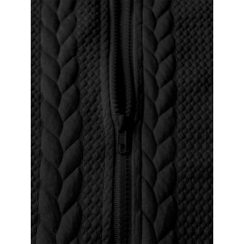 Men's Brown Hooded Jacket - Casual Zip-Up Winter Coat with Pockets, All-Season Polyester Outerwear, Golden-Tone Corduroy-Like Pocket Accent & Hooded Collar, Hand Wash/Dry Clean - Versatile for Smart-Casual & Formal Wear