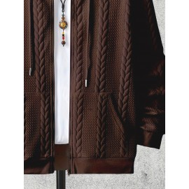 Men's Brown Hooded Jacket - Casual Zip-Up Winter Coat with Pockets, All-Season Polyester Outerwear, Golden-Tone Corduroy-Like Pocket Accent & Hooded Collar, Hand Wash/Dry Clean - Versatile for Smart-Casual & Formal Wear