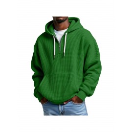 Multi-Color Waffle-Knit Half-Zip Hoodie Oversized Casual-Style Daily Outfit Comfortable Piece