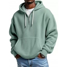 Multi-Color Waffle-Knit Half-Zip Hoodie Oversized Casual-Style Daily Outfit Comfortable Piece