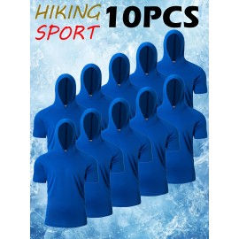 10-Pack Men'S Storm-Ready Hooded Tees | PolyMicro Mesh Tech, Crew Neck, Breathable Performance Shirts for Gym, Running, Hiking - Moisture-Wicking