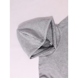 Men's Heavyweight 400gsm Washable Cotton Hoodie - Y2K Gothic Streetwear Sweatshirt with Skull & Chains Print, Grey/Black Oversized Pocket Pullover, Machine Washable Long Sleeve Hooded Sweater for Spring/Fall Casual Wear