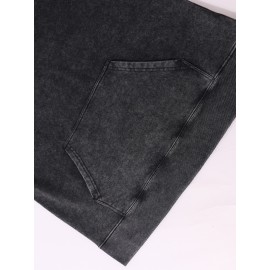 Men's Heavyweight 400gsm Washable Cotton Hoodie - Y2K Gothic Streetwear Sweatshirt with Skull & Chains Print, Grey/Black Oversized Pocket Pullover, Machine Washable Long Sleeve Hooded Sweater for Spring/Fall Casual Wear