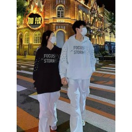 Creative American letter  printed hoodie high street sweatshirt design loose and lazy long sleeve top for men and women, Couple outfit