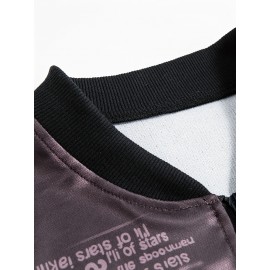 Men's Spring/Summer Baseball Collar Jacket, Lock Edge Lightweight Jacket, Knitted Polyester Braid Micro Elastic Feather Printed Jacket, Lightweight Fashion Casual Jacket, College Style Jacket