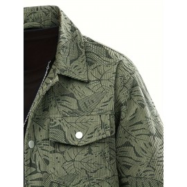 [Tropical Corduroy Jacket] Corduroy Men's Casual Jacket with Tropical Leaf Pattern | Multi-Pocket, Button-Up, All-Season Wear, Everyday Outerwear