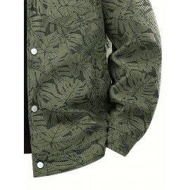 [Tropical Corduroy Jacket] Corduroy Men's Casual Jacket with Tropical Leaf Pattern | Multi-Pocket, Button-Up, All-Season Wear, Everyday Outerwear
