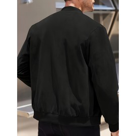 Lightweight Retro-Inspired Men's Casual Jacket - Solid Color, Baseball Collar, Machine Washable Zip-Up