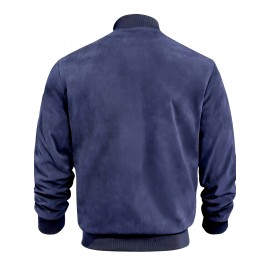 Lightweight Retro-Inspired Men's Casual Jacket - Solid Color, Baseball Collar, Machine Washable Zip-Up