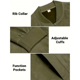 Lightweight Retro-Inspired Men's Casual Jacket - Solid Color, Baseball Collar, Machine Washable Zip-Up