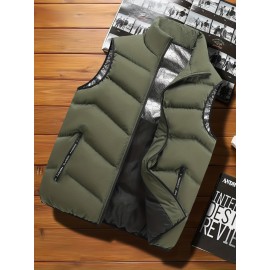 Men's Casual Sleeveless Stand Collar Vest, Thickened Warm Sweater, Autumn Winter Solid Color Zip-up Jacket, Coldproof Outdoor Top, Graphene Warmth, Fashion Webbing, Suitable for Daily Activities, Holiday Gift