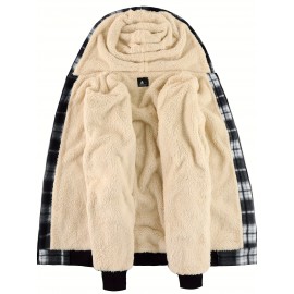 Trendy Hooded Plaid Jacket for Men, Perfect for Autumn And Winter, Made with Fleece And Durable Fabric