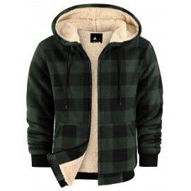 Trendy Hooded Plaid Jacket for Men, Perfect for Autumn And Winter, Made with Fleece And Durable Fabric
