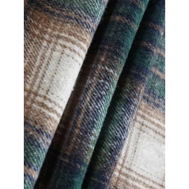 Autumn-Winter Men's Fashion Flannel Shirt with Turn- Collar and Button Plaid Shirt Jacket, Long Sleeve Warm with Pockets, Suitable for Casual Outings