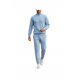 Men Casual Fashion Solid High Neck Knit Long Sleeved Warm Set Stand Collar Tops