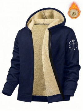 Men's Simple Printed Jacket, Everyday Coat, Seasonal Fashion, Stylish Outerwear, Trendy Coat, Warm Material, Lightweight Jacket, Printed Outerwear, Men's Fashion