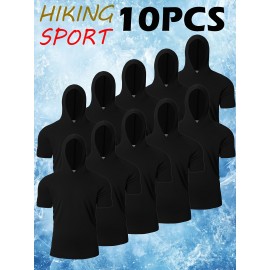 10-Pack Men'S Storm-Ready Hooded Tees | PolyMicro Mesh Tech, Crew Neck, Breathable Performance Shirts for Gym, Running, Hiking - Moisture-Wicking