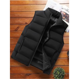 Men's Casual Sleeveless Stand Collar Vest, Thickened Warm Sweater, Autumn Winter Solid Color Zip-up Jacket, Coldproof Outdoor Top, Graphene Warmth, Fashion Webbing, Suitable for Daily Activities, Holiday Gift