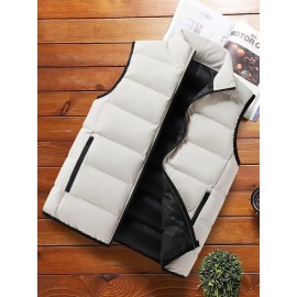 Men's Casual Sleeveless Stand Collar Vest, Thickened Warm Sweater, Autumn Winter Solid Color Zip-up Jacket, Coldproof Outdoor Top, Graphene Warmth, Fashion Webbing, Suitable for Daily Activities, Holiday Gift