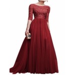 Plus size Women'S Dress | Pure Color Multi-Style Lace Hollow Waist Slim Round Collar Sexy Elegant Explosive Chiffon Evening Dress Long Skirt | Solid Color, Crew Neck, Long Sleeve, Bodycon Silhouette, All-Season