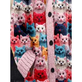 Winter Women's Hooded Sweater Digital Print Long Sleeve Street Fashion Casual Button Front Trendy Pullover Comfortable Fit