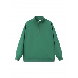 Standing Collar Half-Zip Hoodie for Men | Loose Fit, Casual Style with Pockets and Long Sleeves