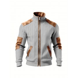 Men'S Jacquard Coat for Fall And Winter, Ideal for Relaxed Outdoor Use, Cardigan Style