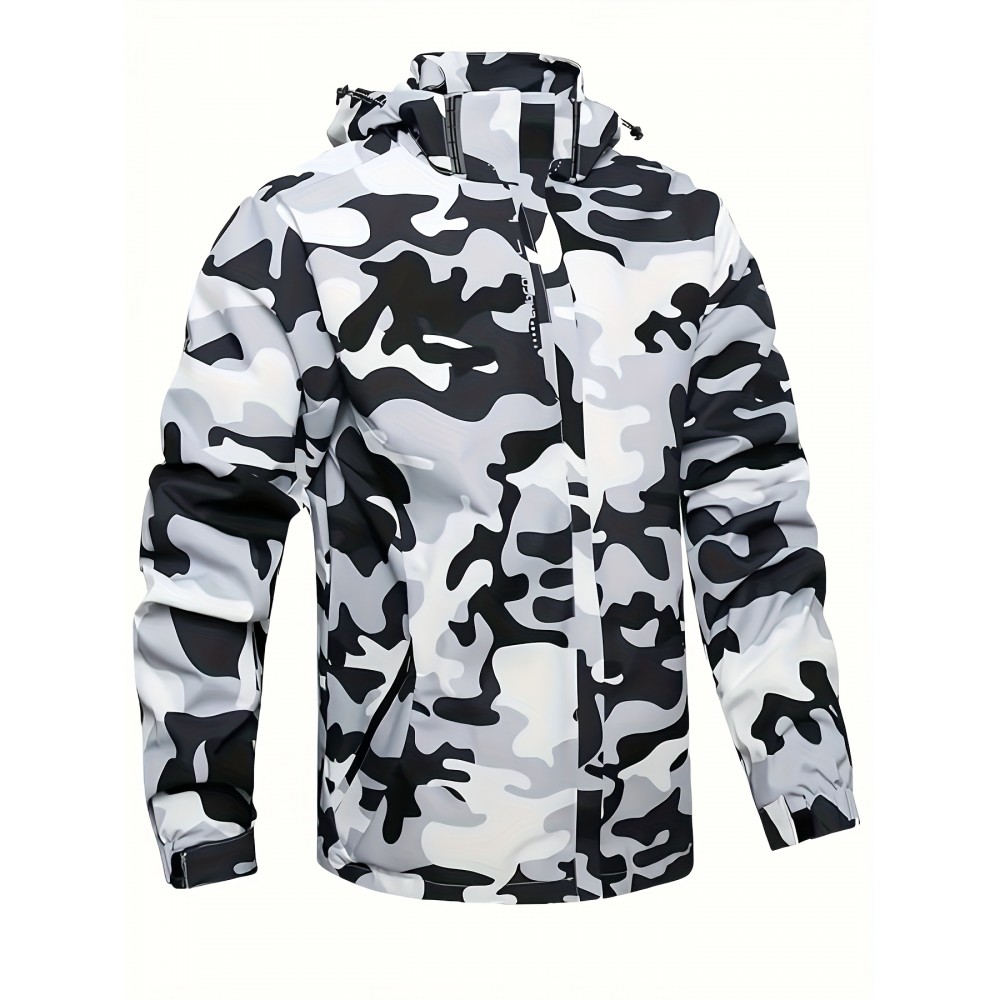 Men's Lightweight Camo Jacket - Casual Outdoor & Sports Hooded Coat, Durable Polyester, Machine Washable, Zip-Up with Pockets for Fishing, Hiking, Fishing Apparel|Casual Outdoor Wear|Half Zip Jacket