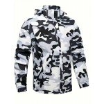 Men's Lightweight Camo Jacket - Casual Outdoor & Sports Hooded Coat, Durable Polyester, Machine Washable, Zip-Up with Pockets for Fishing, Hiking, Fishing Apparel|Casual Outdoor Wear|Half Zip Jacket