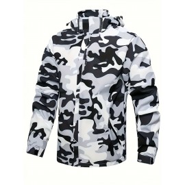Men's Lightweight Camo Jacket - Casual Outdoor & Sports Hooded Coat, Durable Polyester, Machine Washable, Zip-Up with Pockets for Fishing, Hiking, Fishing Apparel|Casual Outdoor Wear|Half Zip Jacket