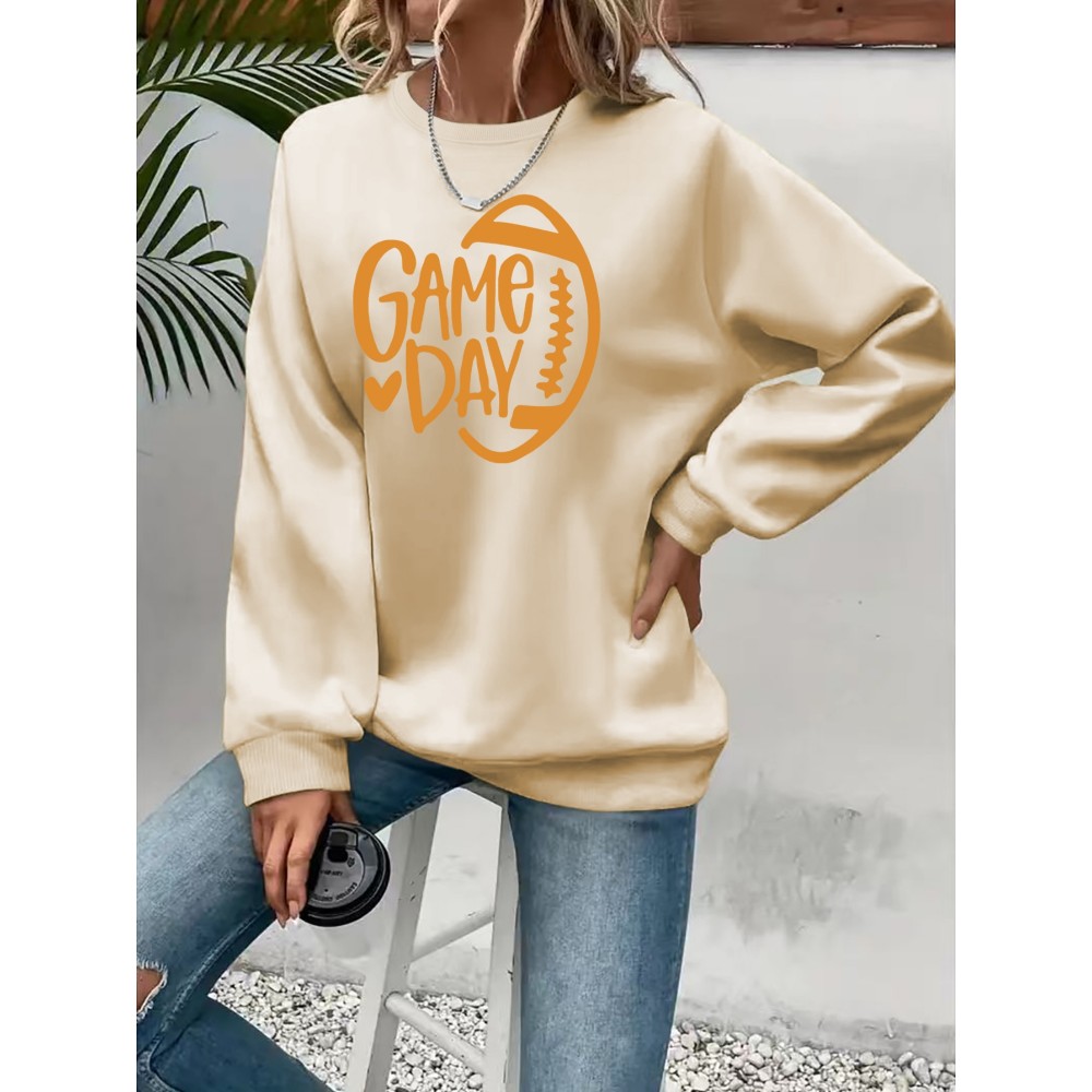 Elegant Women'S Game Day Crew Neck Sweatshirt | 260g, Long Sleeve, Geometric-Pattern, FallWinter Collection, Casual Style, Regular Fit