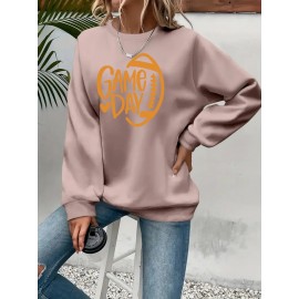Elegant Women'S Game Day Crew Neck Sweatshirt | 260g, Long Sleeve, Geometric-Pattern, FallWinter Collection, Casual Style, Regular Fit