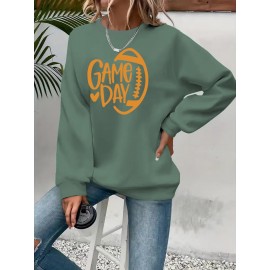 Elegant Women'S Game Day Crew Neck Sweatshirt | 260g, Long Sleeve, Geometric-Pattern, FallWinter Collection, Casual Style, Regular Fit