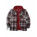 Men'S Heavyweight Thermal Insulated Hooded Jacket - Winter Coat with Full-Zip Closure, Relaxed Fit Plaid Outerwear, Full-Zip Front, & Warm Insulation for Cold Weather, Casual & Formal Outfits (Brown/Red/Tan) - Ideal for Everyday & Formal Events